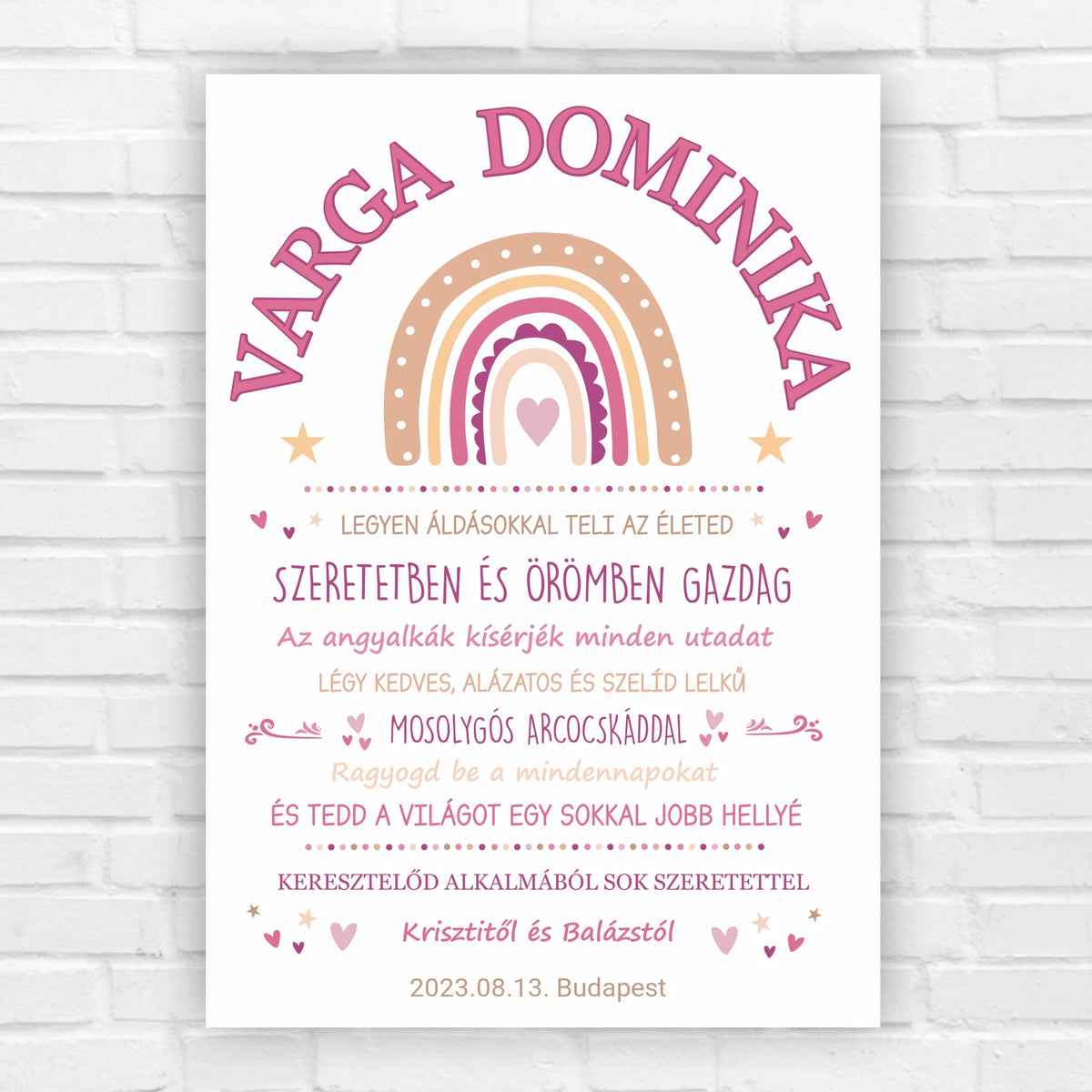 Keresztelő ajándék lánynak – kedves falikép