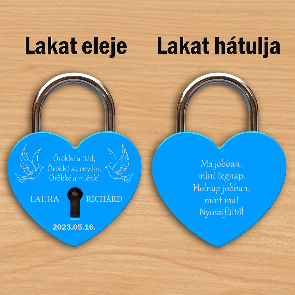 Kék szív lakat 2 oldalas