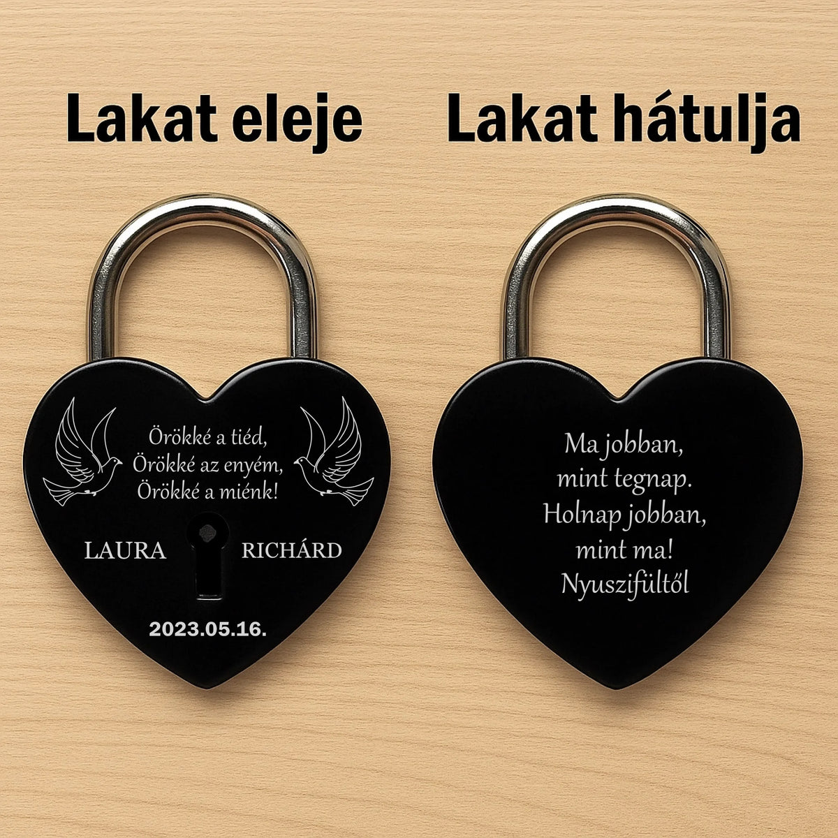 Fekete szív lakat 2 oldalas