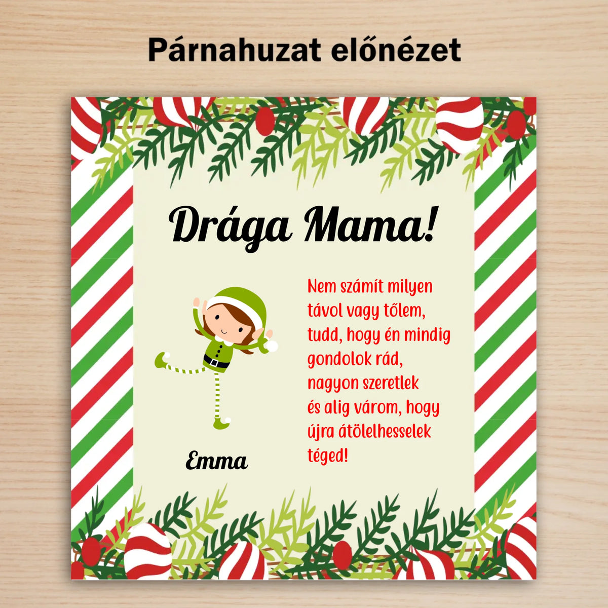 Karácsonyi manós párna az unokák nevével