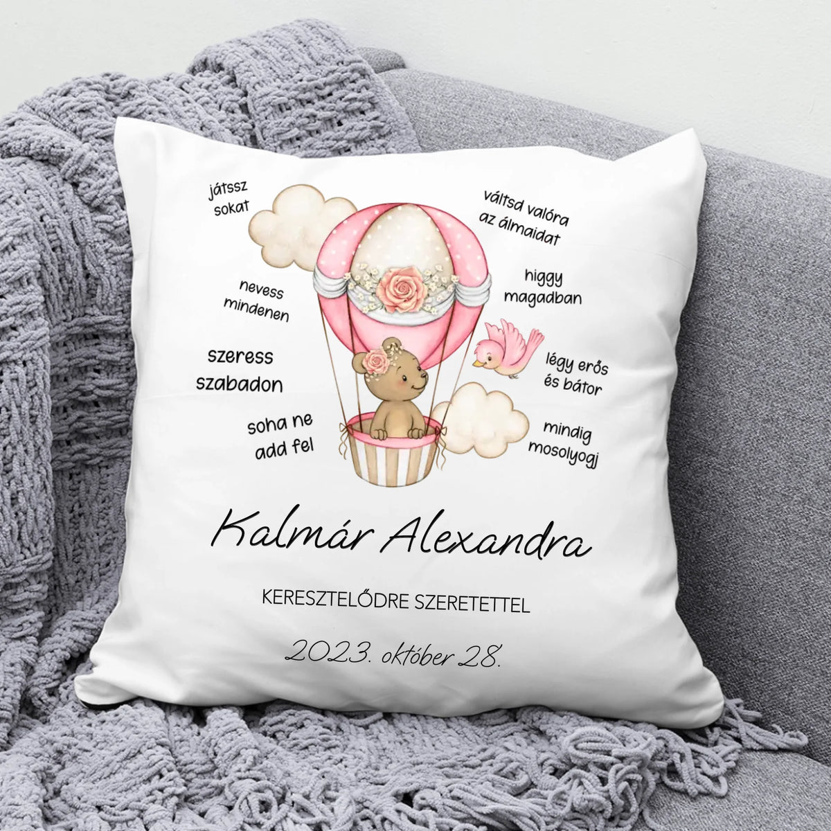 Kislány keresztelői ajándék – cuki párna