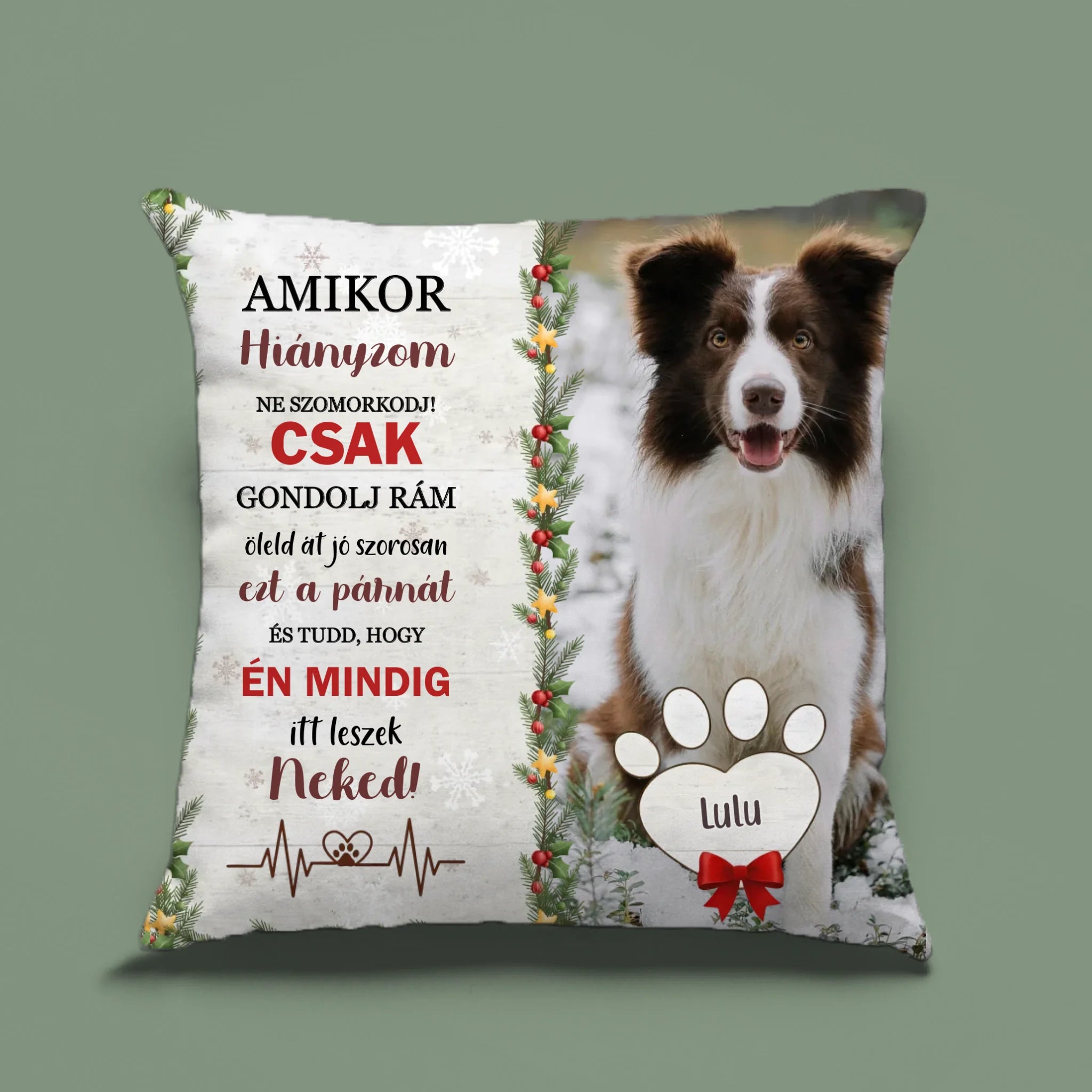 Fényképes karácsonyi kutyás párna gazdiknak
