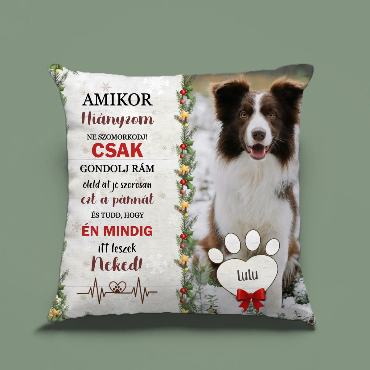 Fényképes karácsonyi kutyás párna gazdiknak