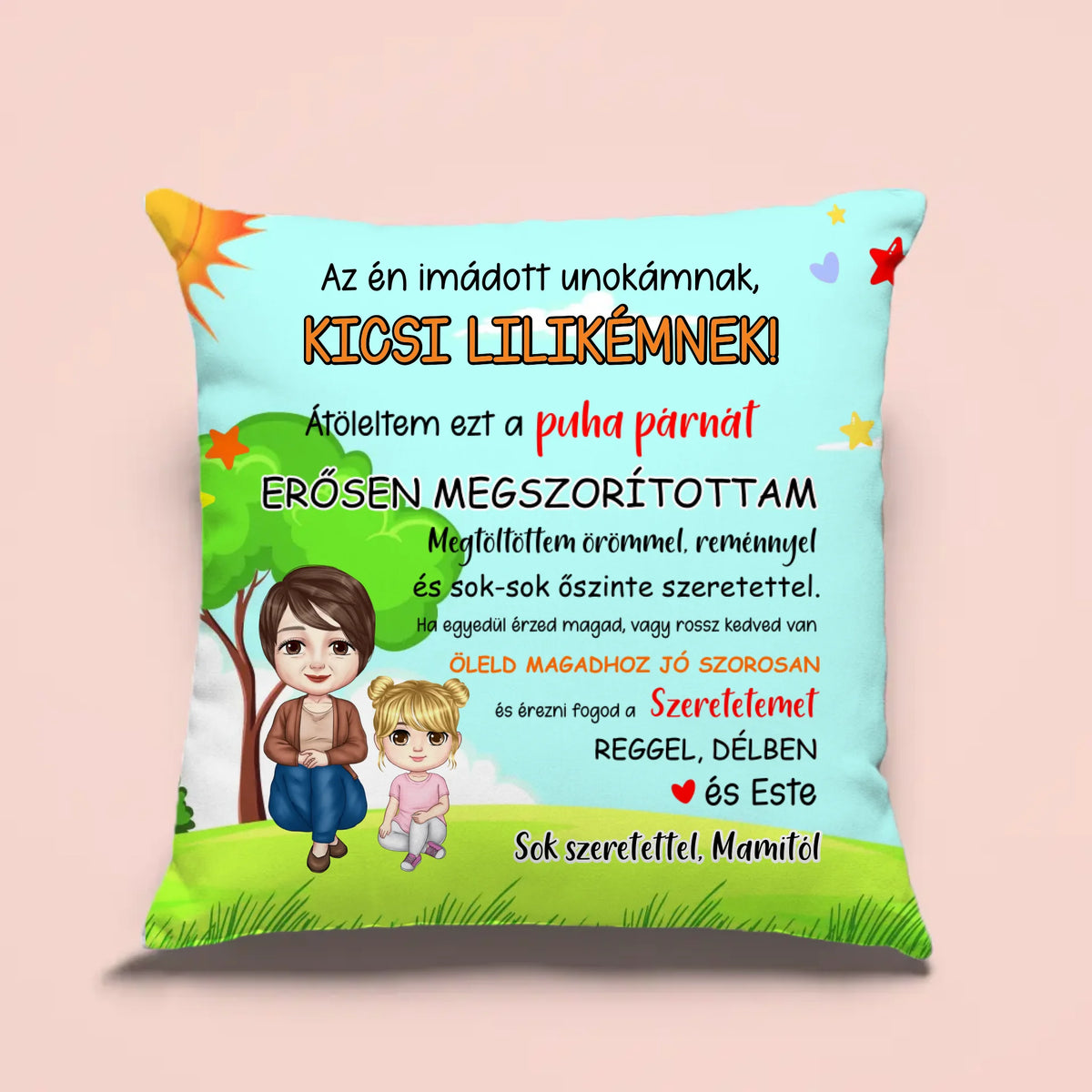 Ajándék unokának - vidám nagymamás párna