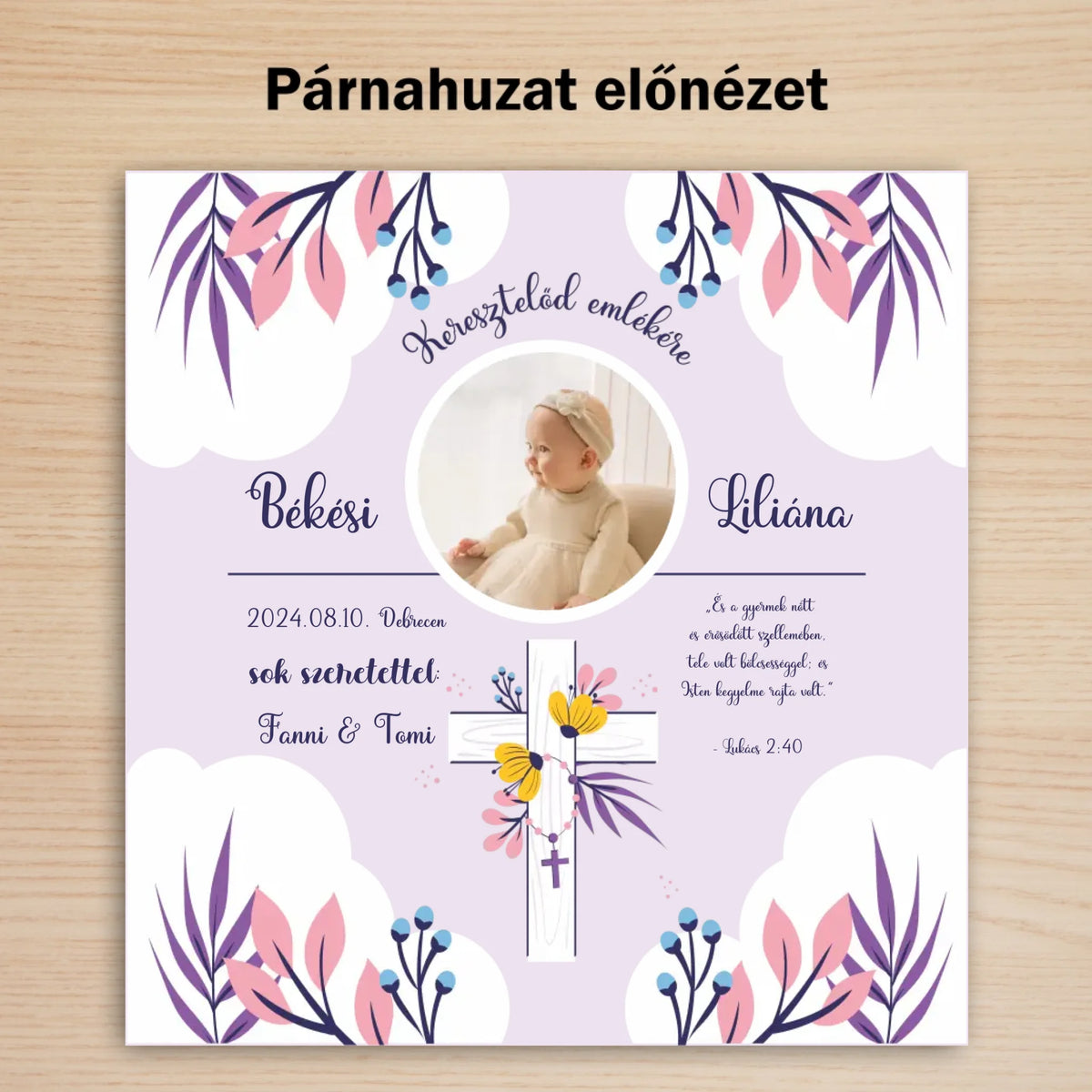 Keresztelő ajándék kislánynak - fényképes párna