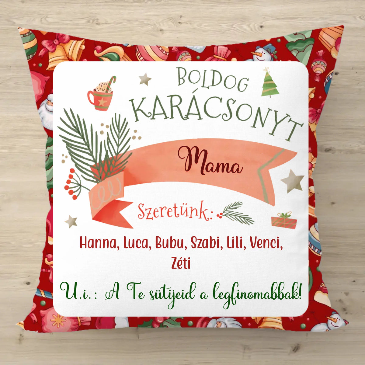 Karácsonyi párna nagymamáknak az unokák nevével