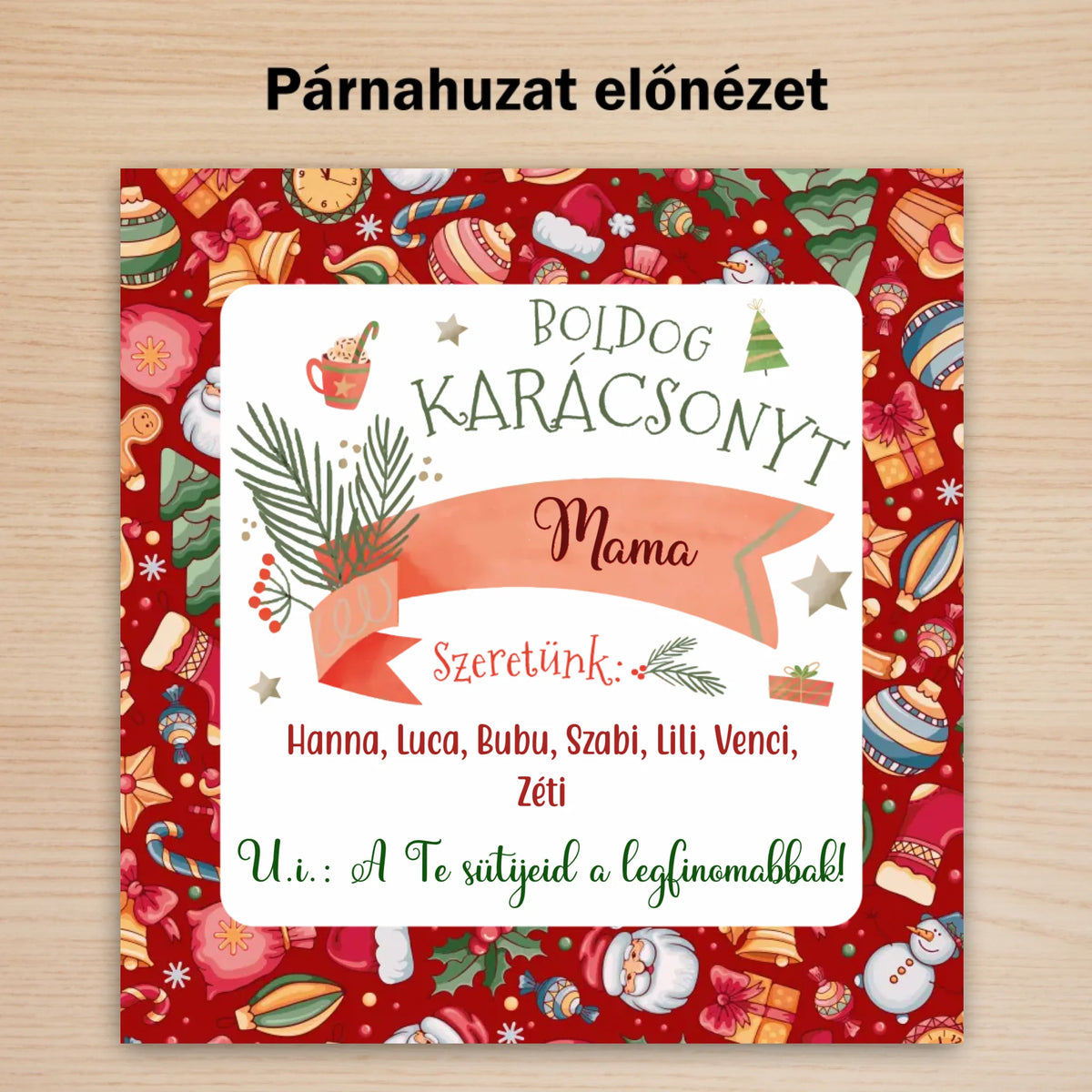 Karácsonyi párna nagymamáknak az unokák nevével
