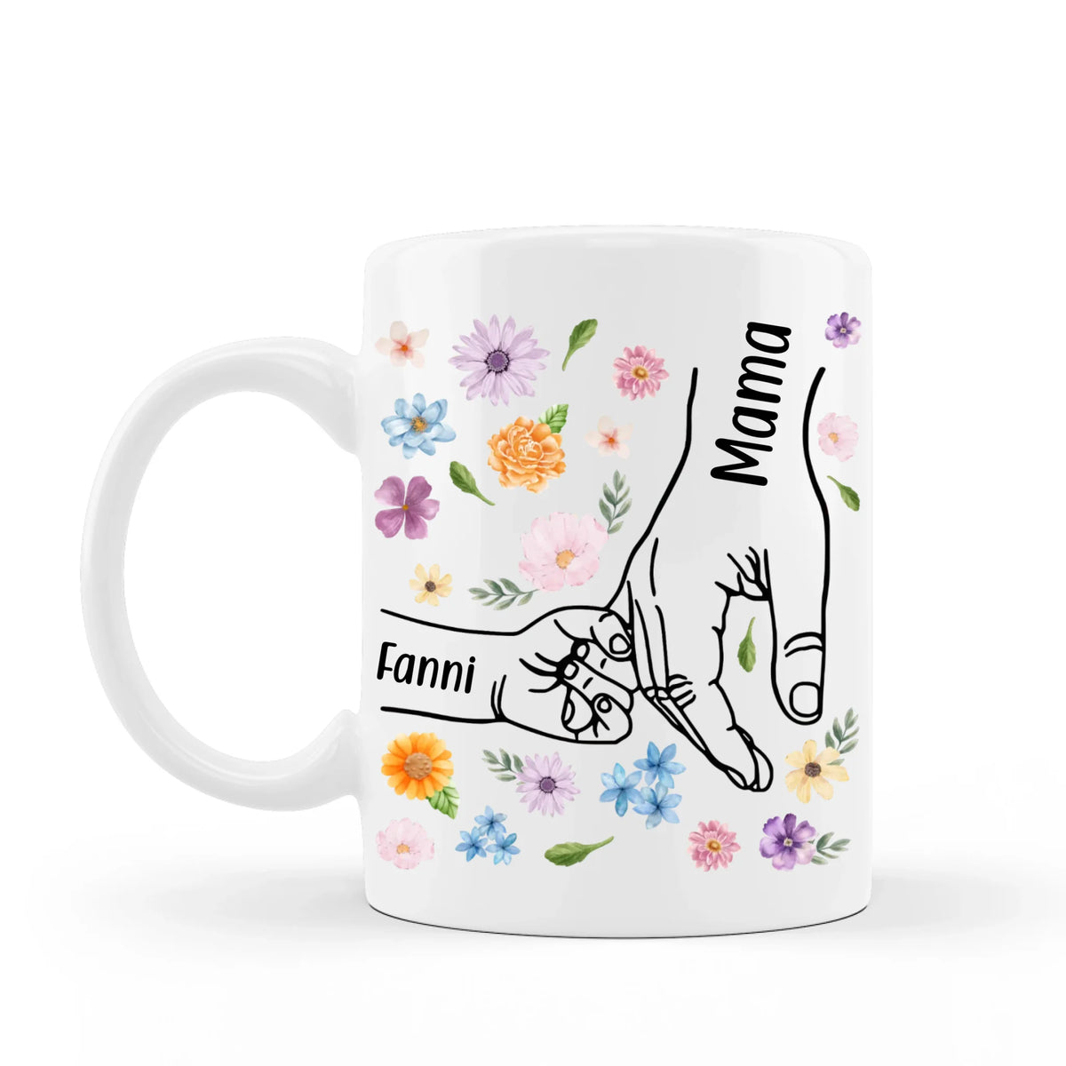 Kéz a kézben, virágos bögre nagymamáknak