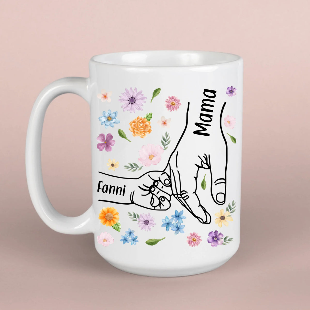 Kéz a kézben, virágos bögre nagymamáknak