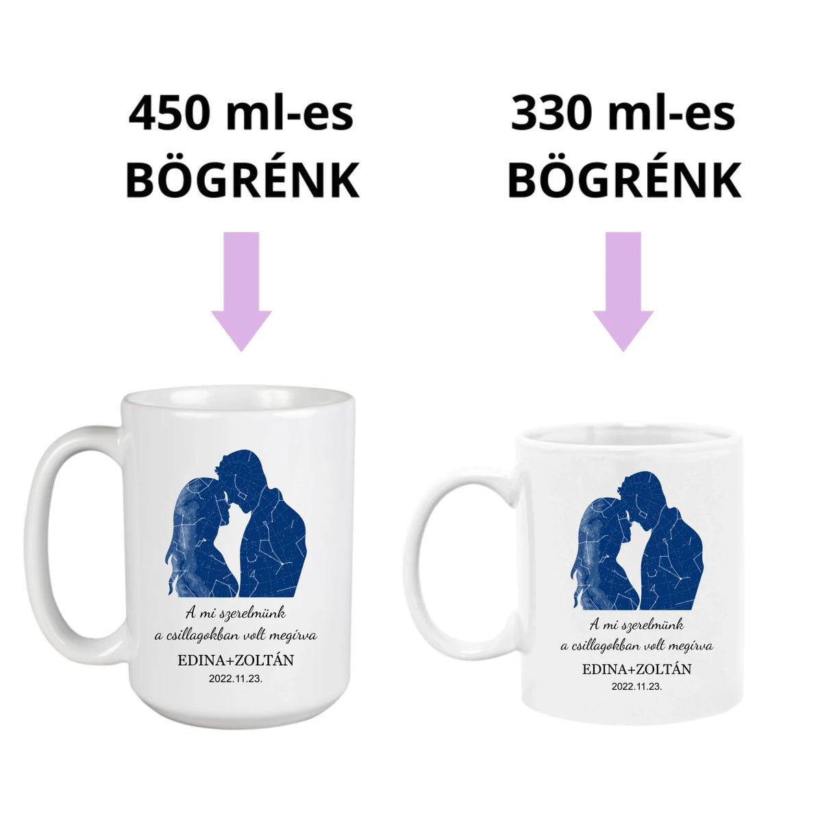 Szerelmes pár bögre, egyedi csillagállással