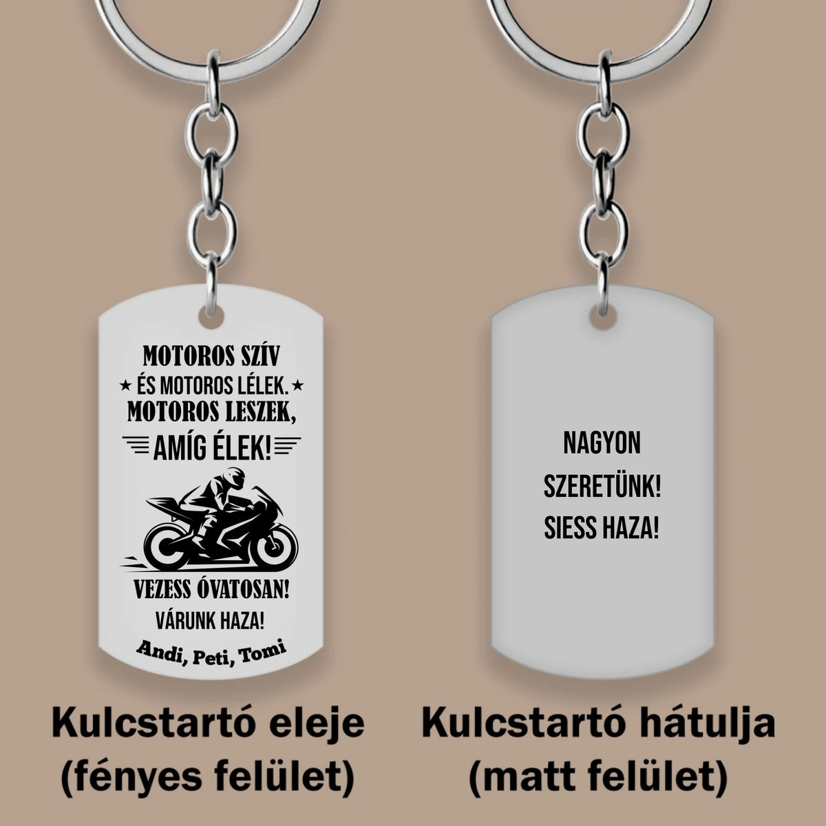 Ajándék motorosoknak – egyedileg gravírozott kulcstartó