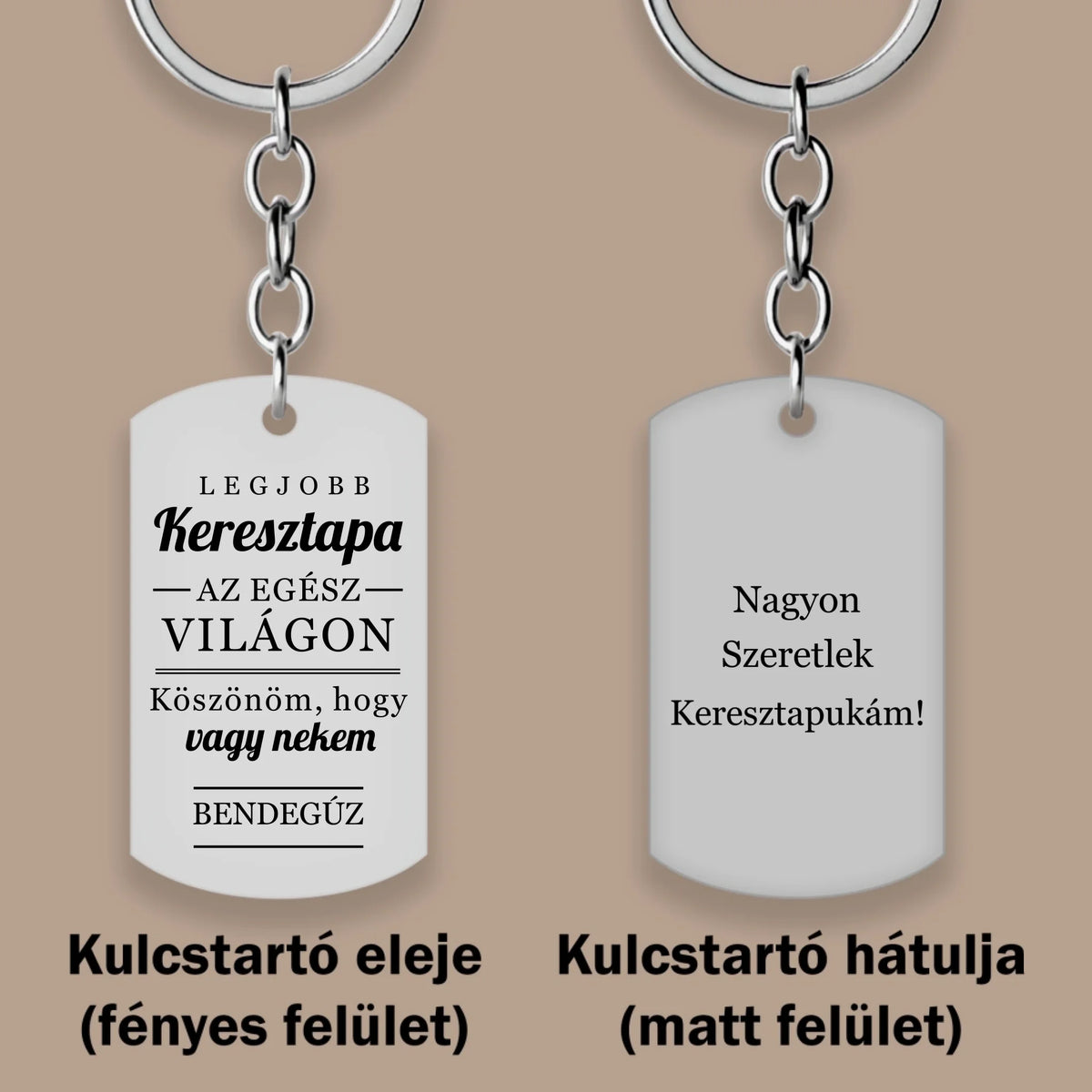 Gravírozott kulcstartó keresztapának