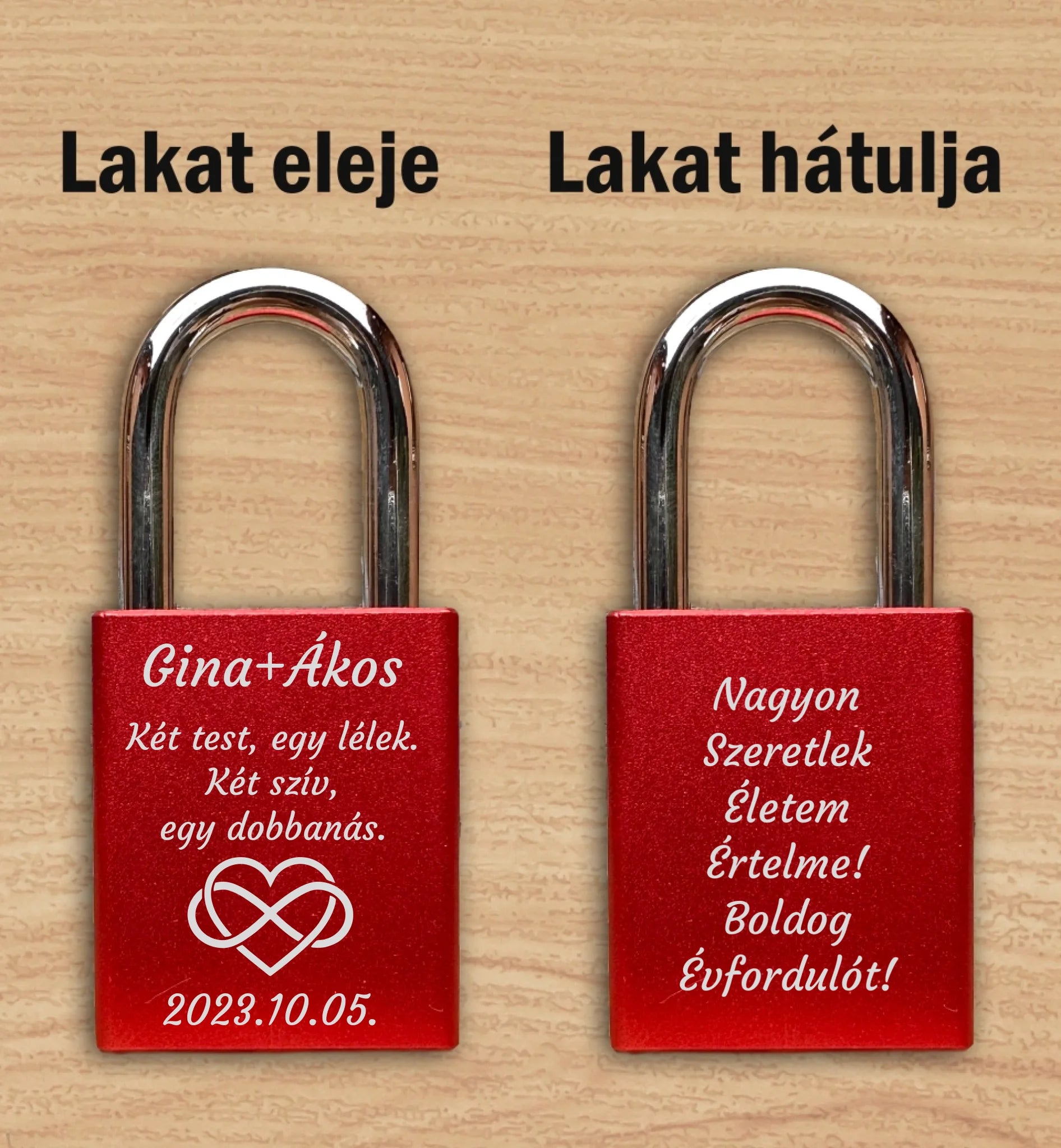 Szerelem lakat piros színben, választható grafikával