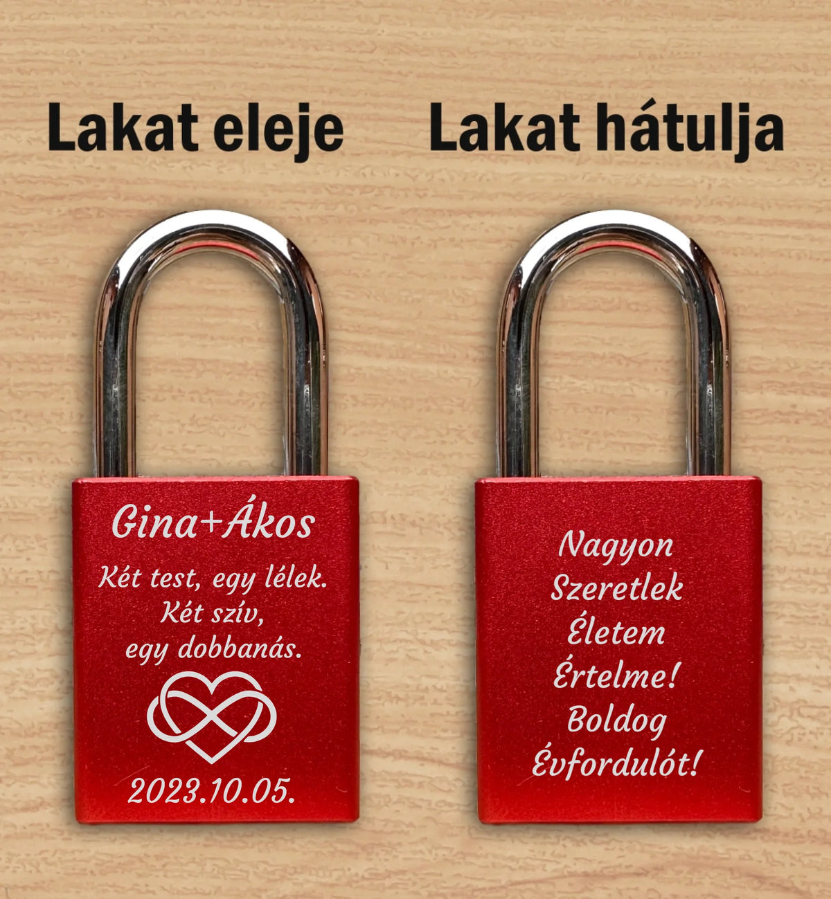 Szerelem lakat piros színben, választható grafikával