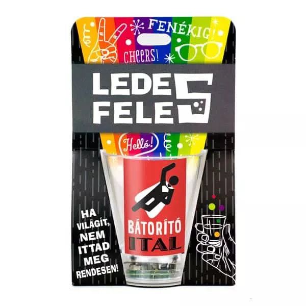 Ledes feles üveg, vicces felirattal, Bátorító ital