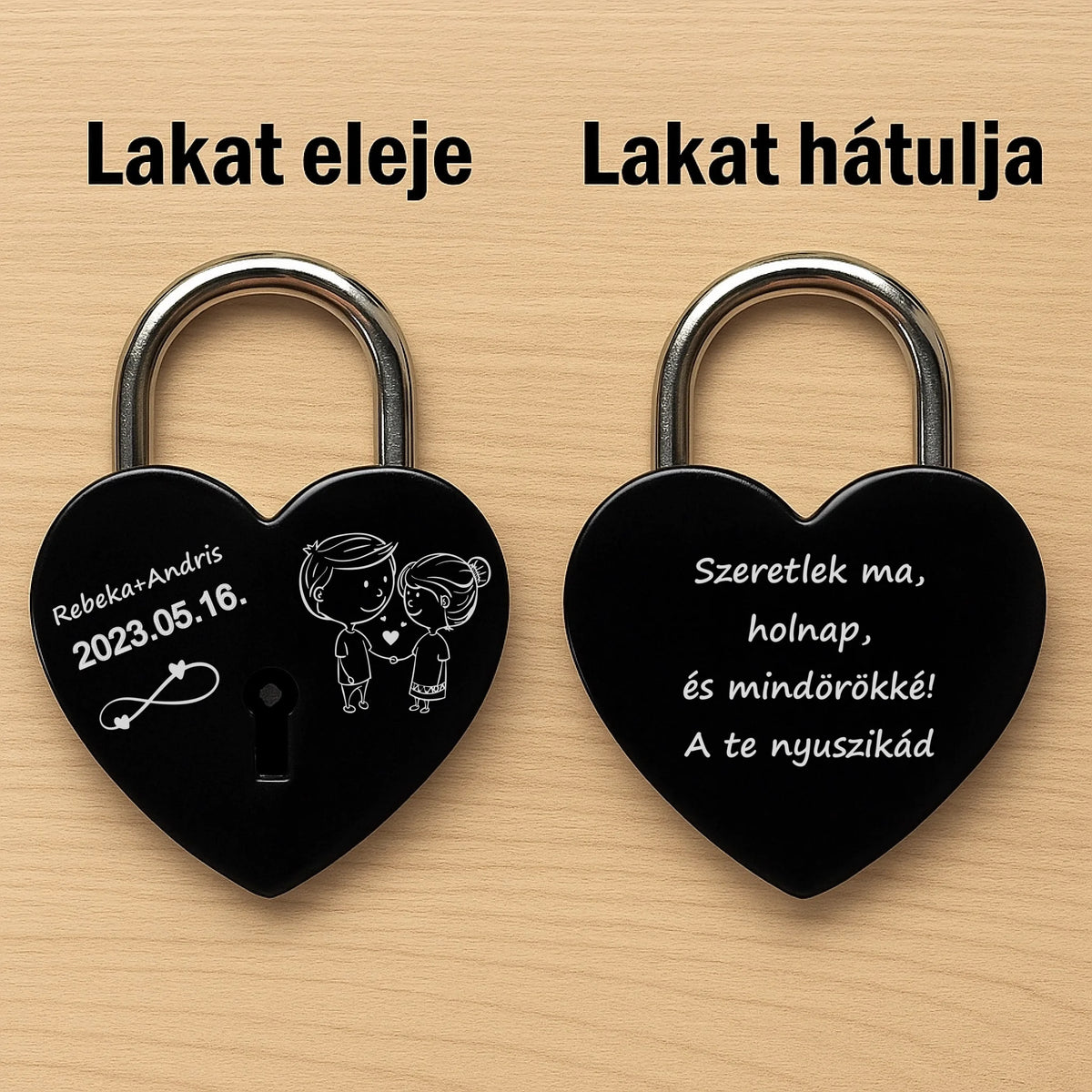 Fekete szív lakat 2 oldalas