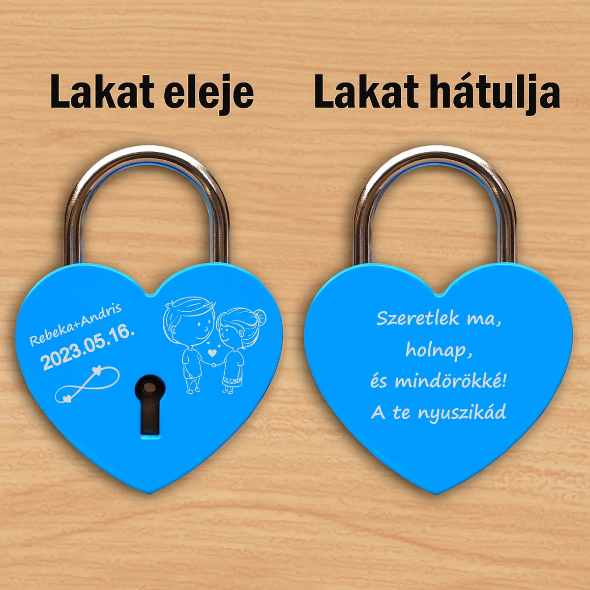 Kék szív lakat 2 oldalas