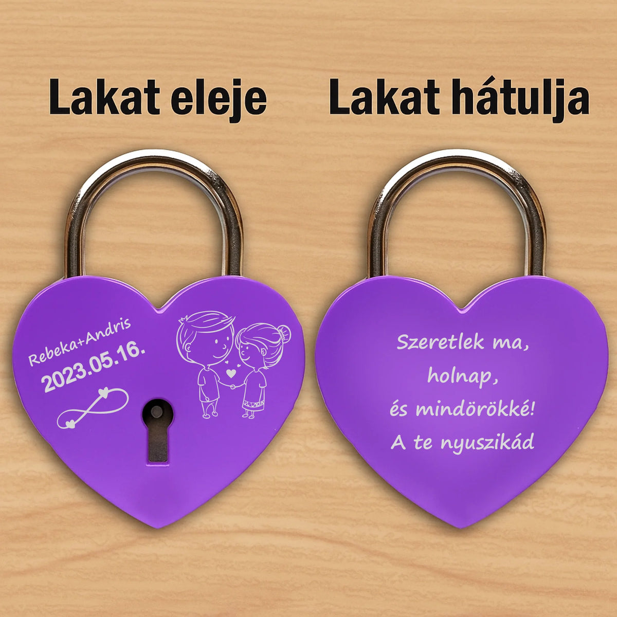 Lila szív lakat 2 oldalas