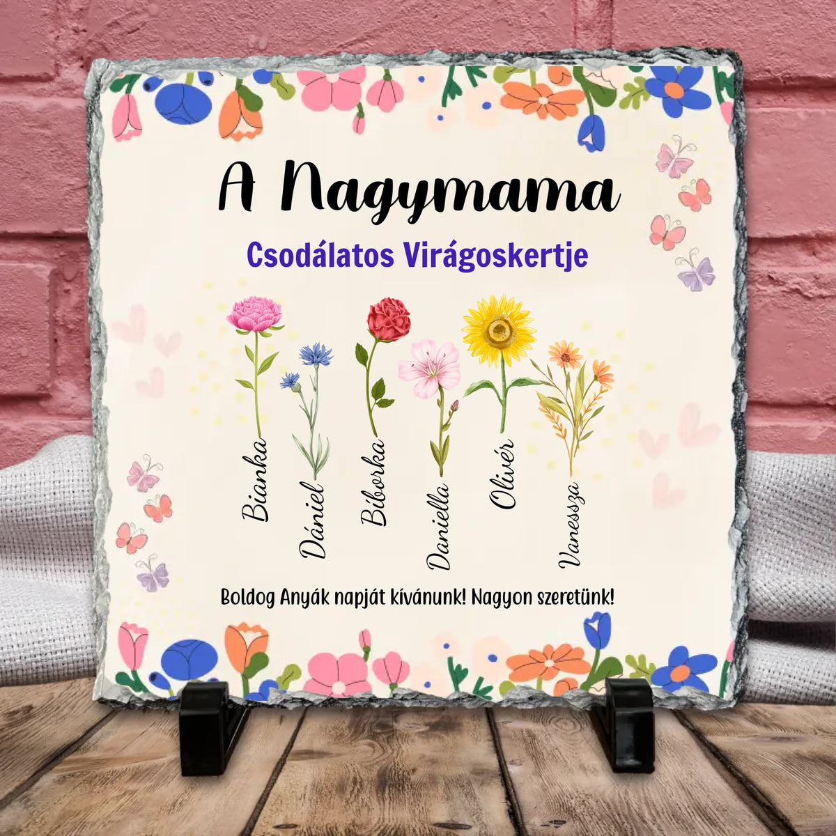 Virágos anyák napi kőtábla nagymamának
