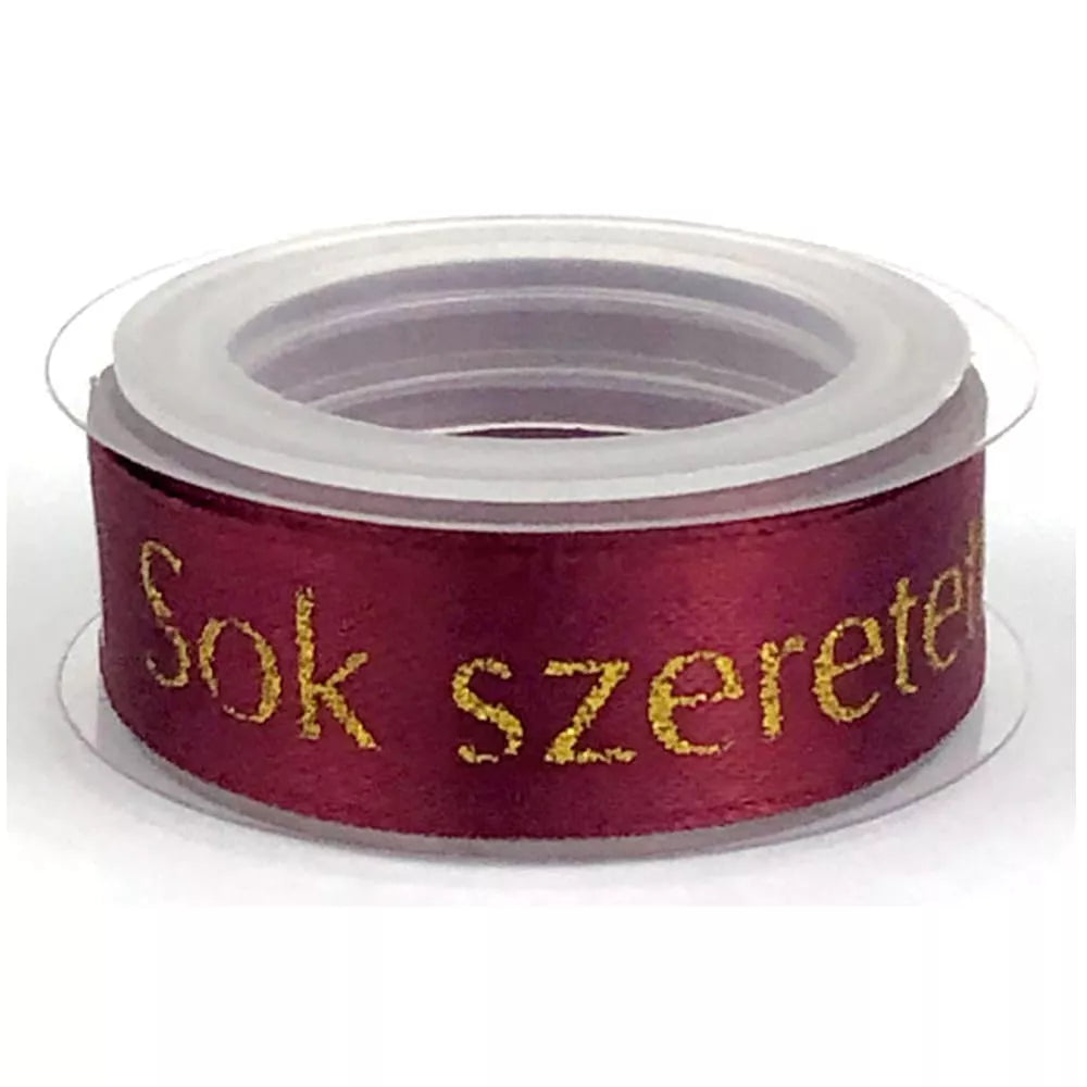 Sok szeretettel feliratú bordó szatén szalag