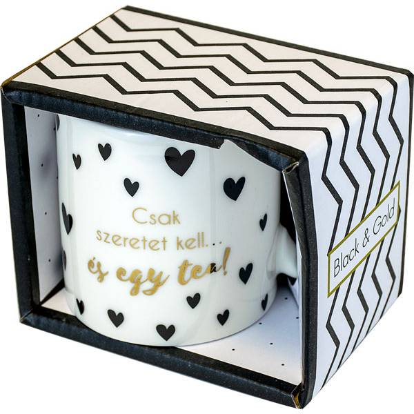 Teás bögre, arany szivecskés