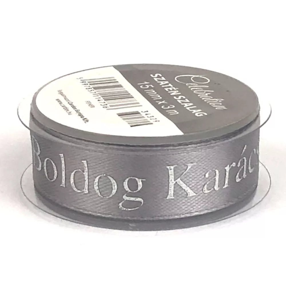 Boldog Karácsonyt feliratú ezüst szatén szalag